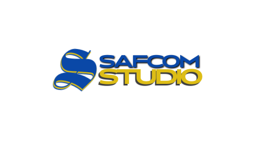 SAFCOM Studio logo featuring a stylized blue and gold letter S with the tagline &ldquo;Crafting Your Digital Success.&rdquo;