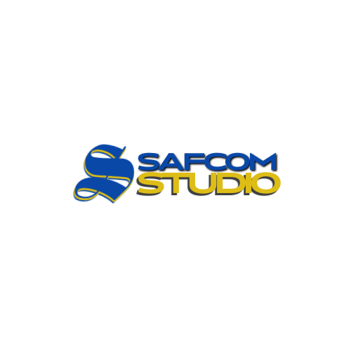 SAFCOM Studio logo featuring a stylized blue and gold letter S with the tagline &ldquo;Crafting Your Digital Success.&rdquo;