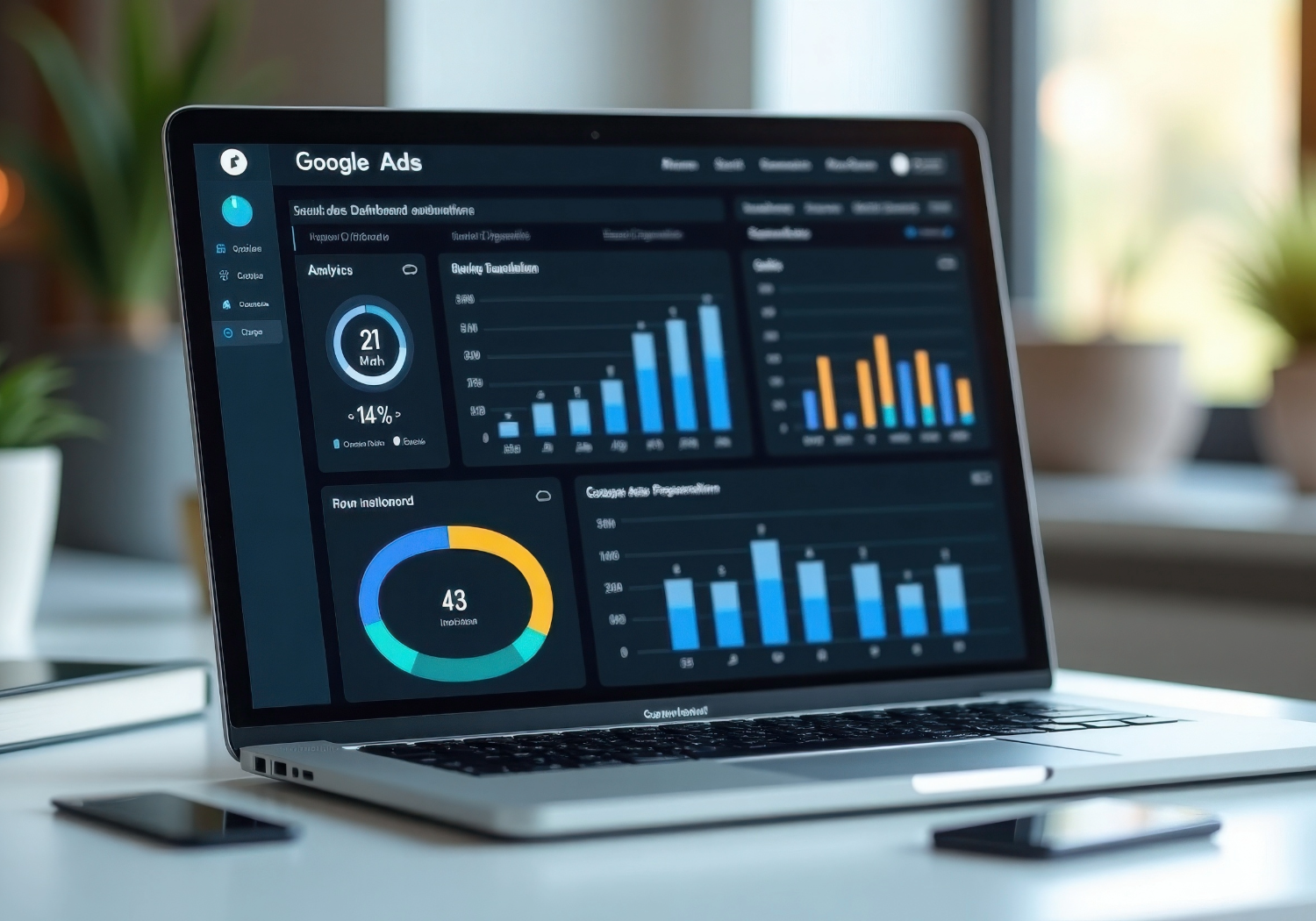 Website analytics dashboard showing performance metrics for Safcom Studio projects.