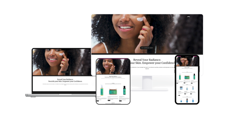 Glam Matrix clean skincare eCommerce website featured in SAFCOM STUDIO's Creative Portfolio